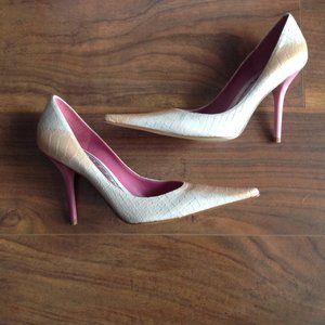 BCBG Snake Print Stiletto Heels Pumps Pointy Box